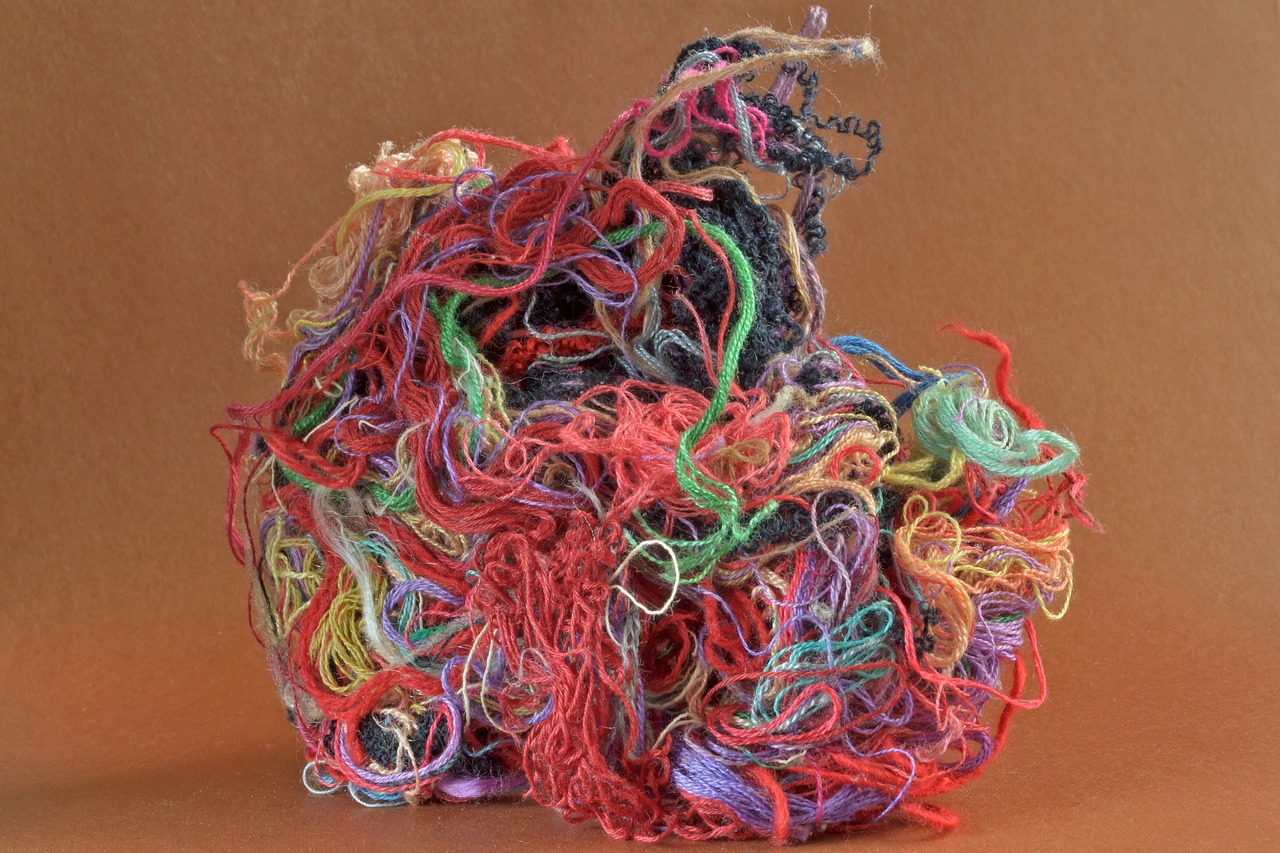 A ball of multi-colored threads